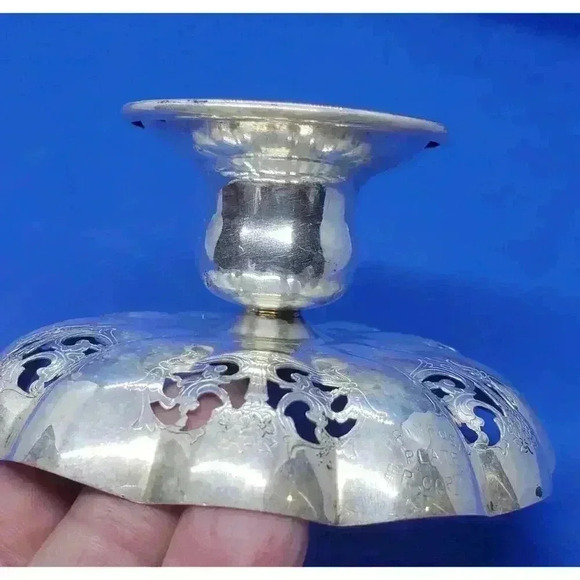 Vintage Silver Plate Candle Holder Trinket Candy Vanity Dish Ornate Petite - Picture 3 of 13